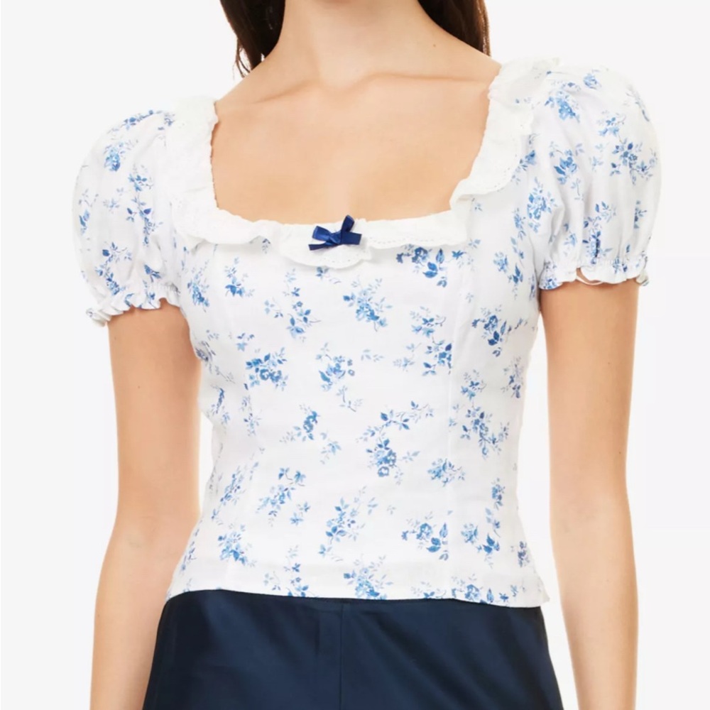 Alice Floral-Print Puff-Sleeve Linen Top